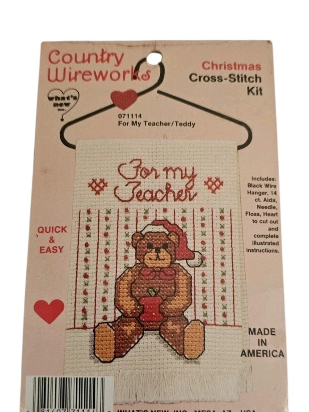 For My Teacher Mini Bear Christmas Ornament Cross Stitch Country Wireworks Kit